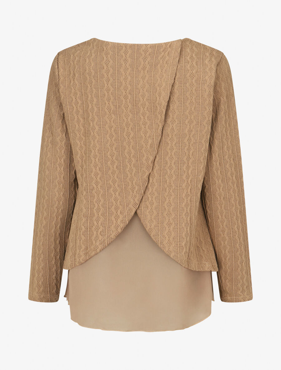 Pull bi matière uni - Taupe - 2