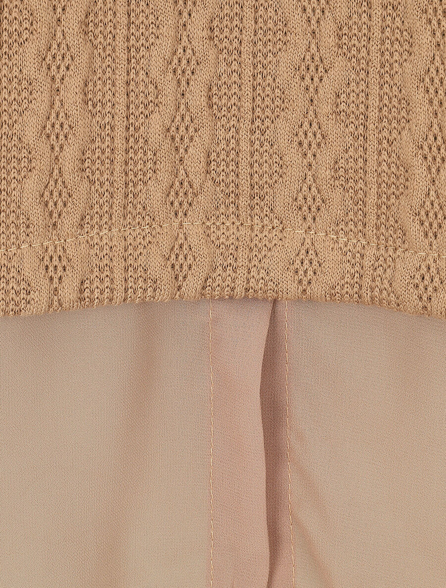 Pull bi matière uni - Taupe - 3
