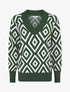 Pull imprimé losanges à col V - Vert sapin - 5