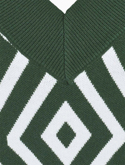 Pull imprimé losanges à col V - Vert sapin - 3