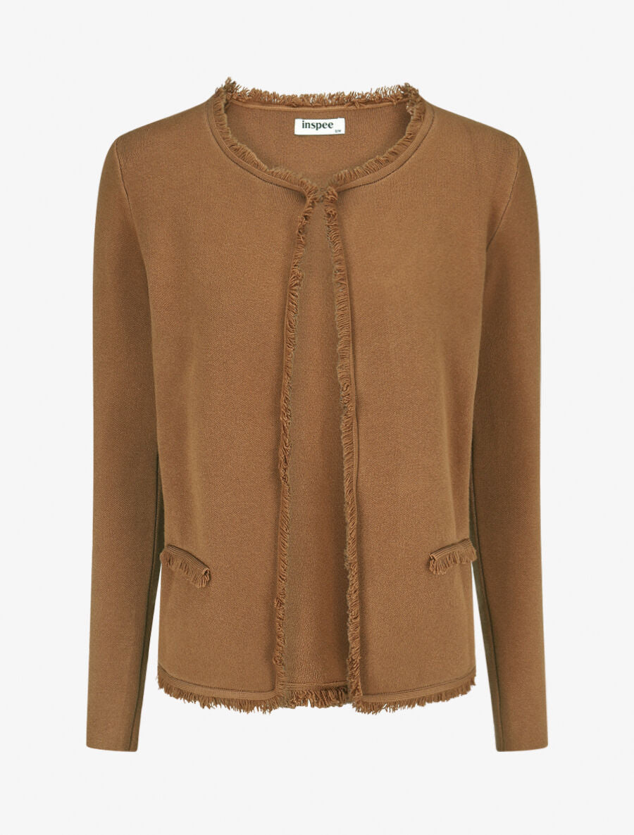 Gilet uni à bords effilochés - Camel - 1