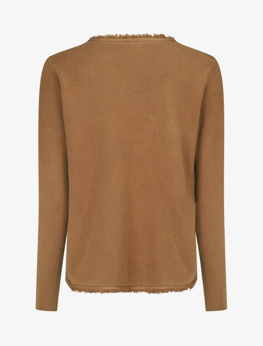Gilet uni à bords effilochés - Camel - 2