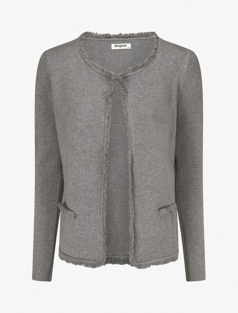 Gilet uni à bords effilochés - Gris - 1