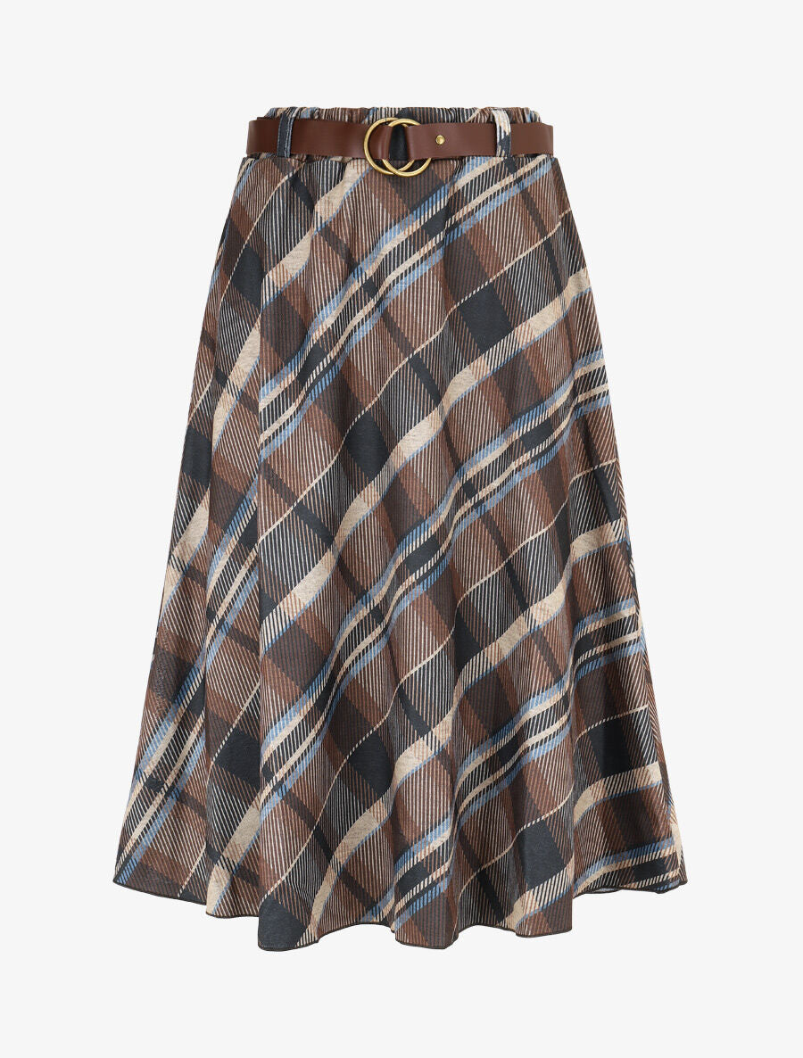 Jupe trapèze à carreaux - Marron - 5