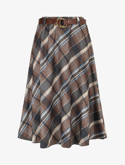 Jupe trapèze à carreaux - Marron - 5