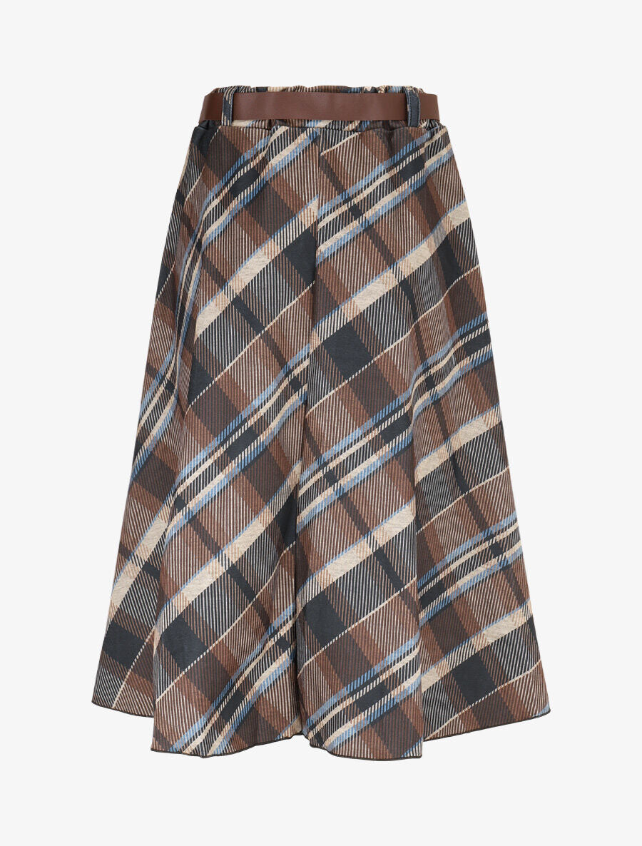 Jupe trapèze à carreaux - Marron - 2