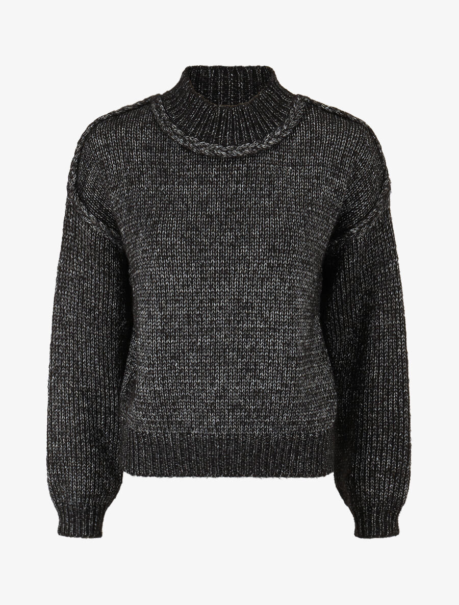 Pull uni irisé à col rond - Noir - 4