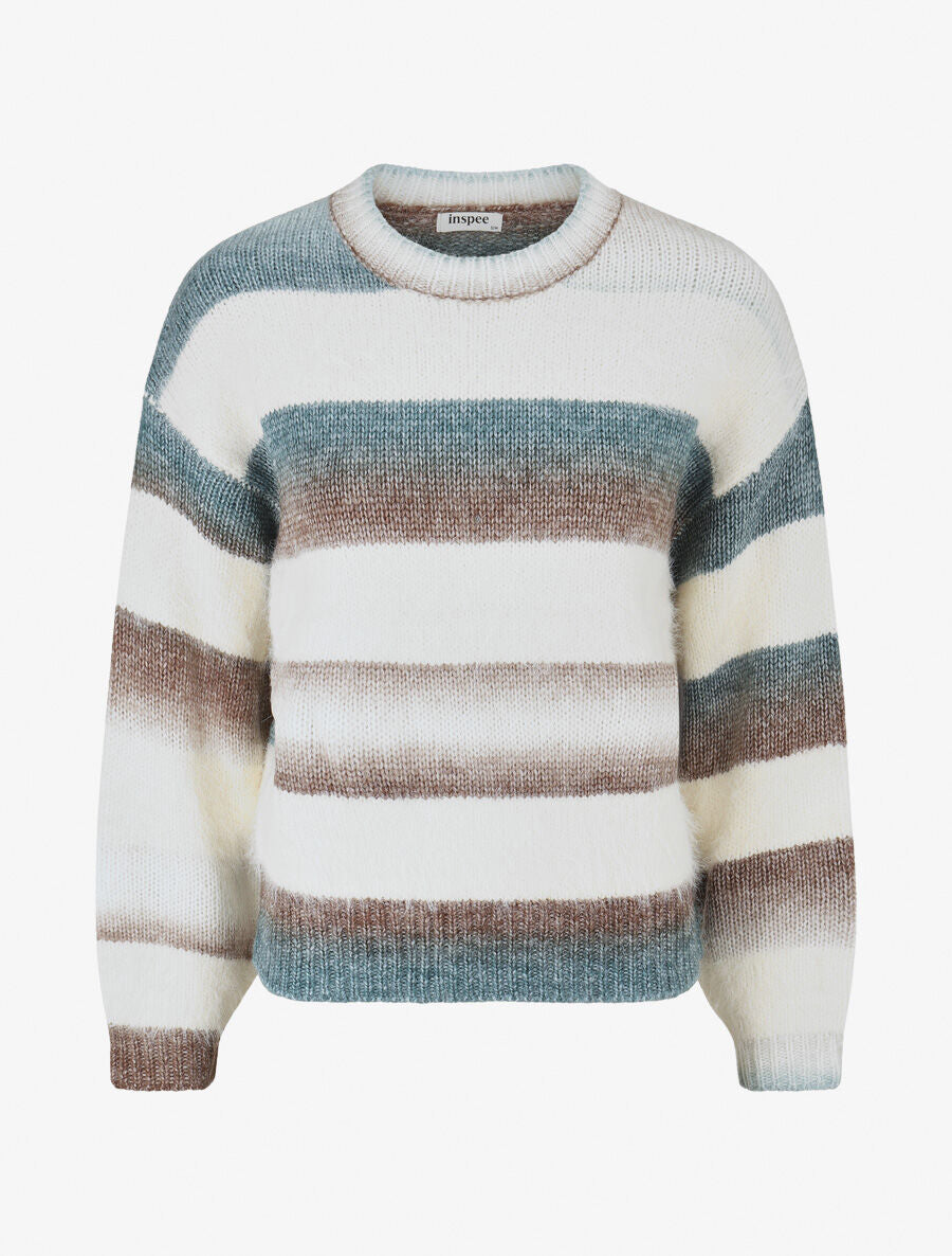 Pull duveteux rayé - Bleu canard - 1