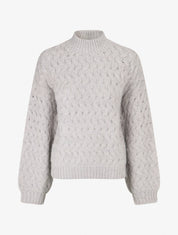 Pull uni en maille à col montant - Gris - 1
