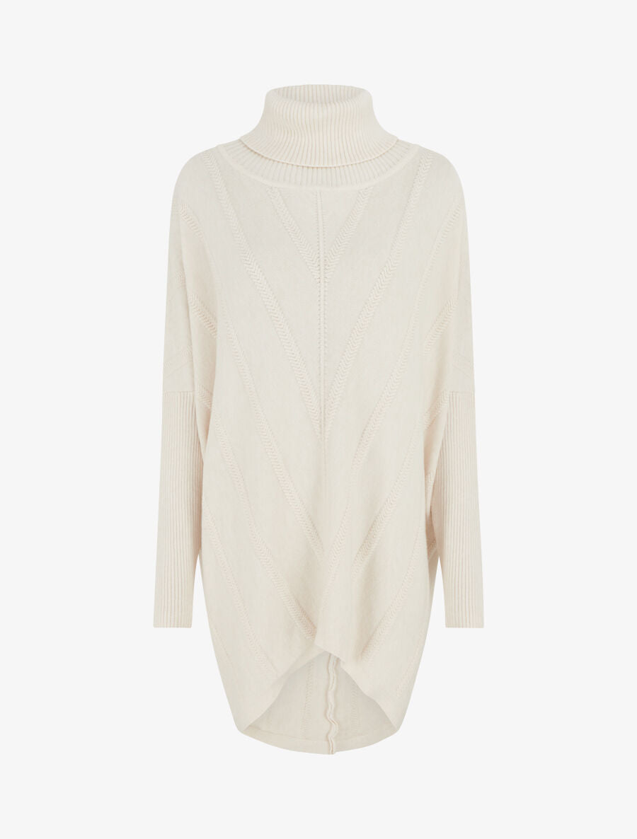 Pull long uni à col roulé - Beige - 1