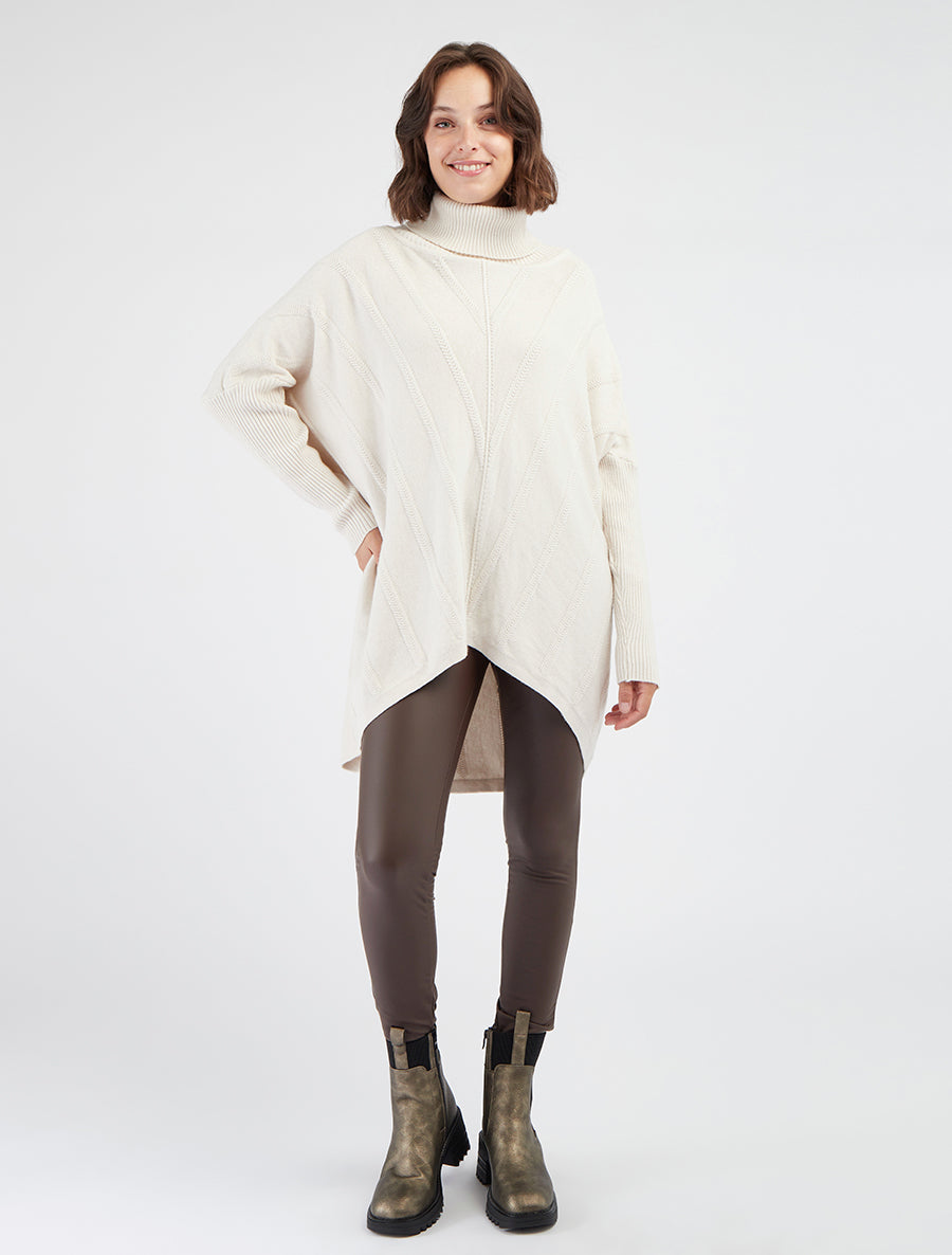 Effen trui-jurk met colkraag - beige