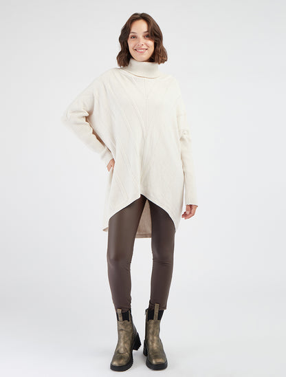 Effen trui-jurk met colkraag - beige