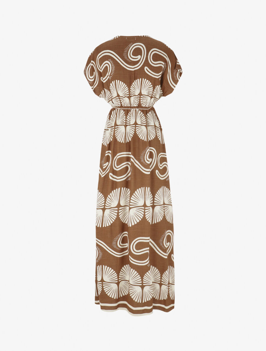 Robe longue à manches courtes imprimé fantaisie - Marron - 2