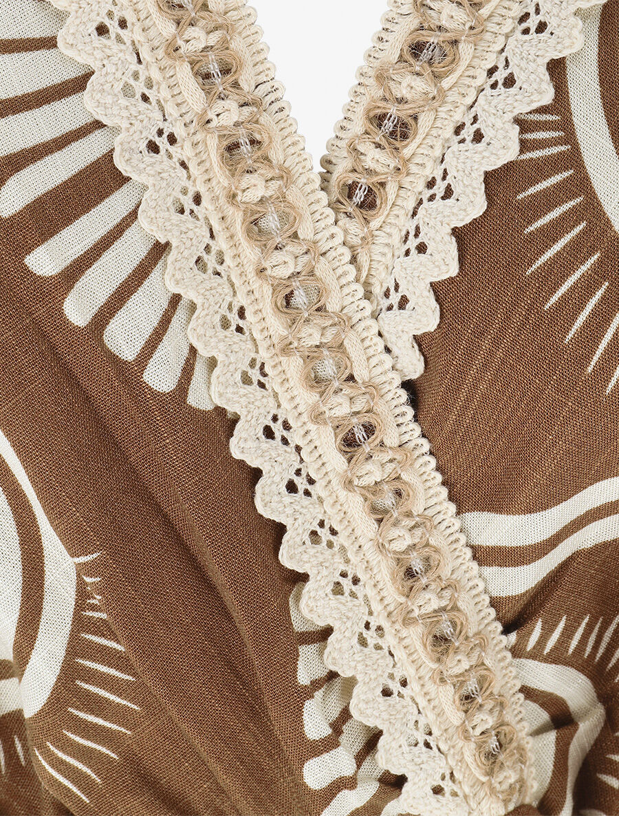 Robe longue à manches courtes imprimé fantaisie - Marron - 3