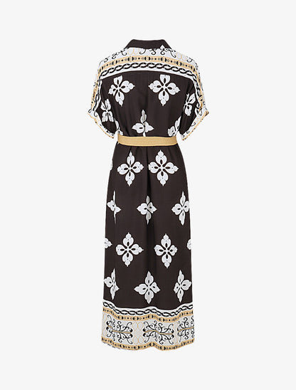 Robe chemise longue manches courtes imprimé floral - Noir - 2