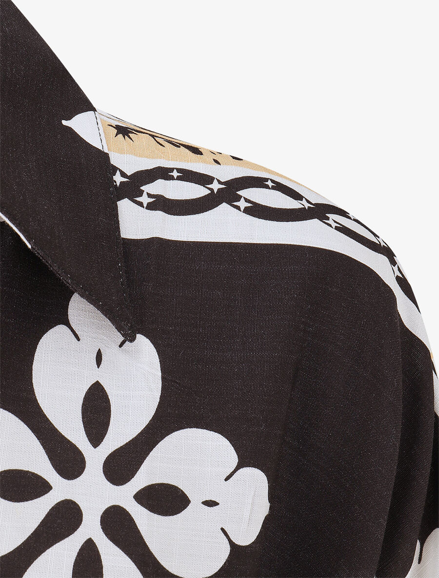 Robe chemise longue manches courtes imprimé floral - Noir - 3