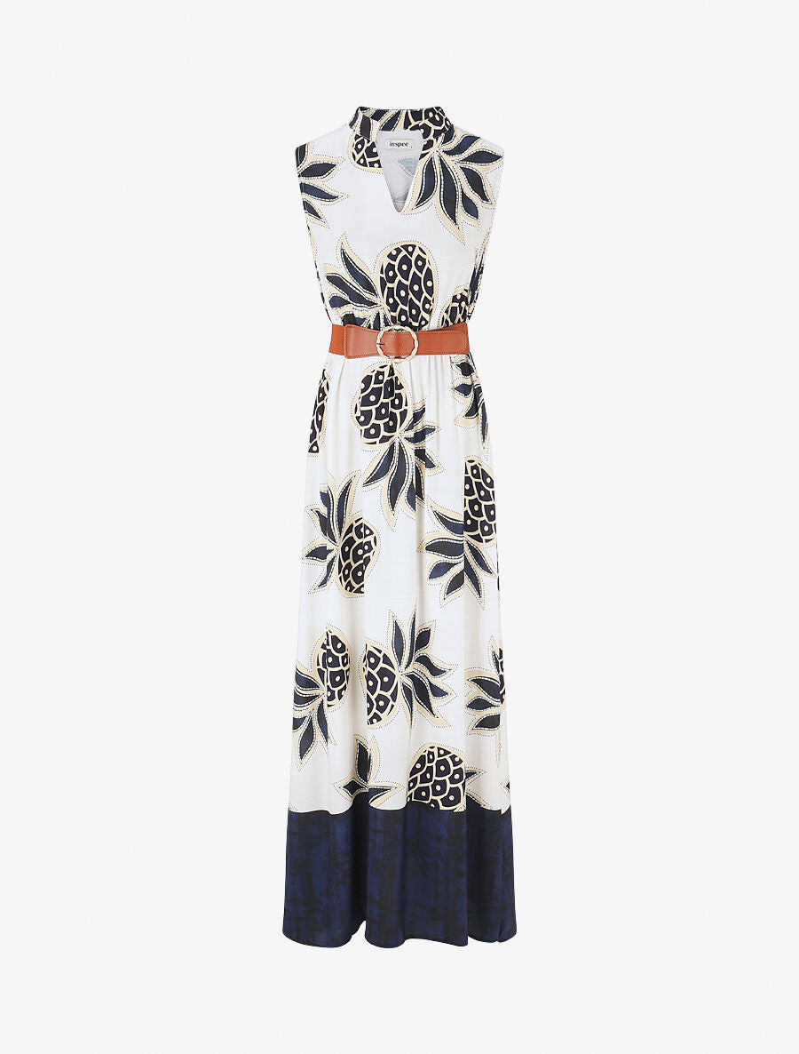 Robe longue sans manches imprimé ananas - Marine - 4