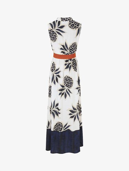 Robe longue sans manches imprimé ananas - Marine - 2