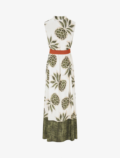 Robe longue sans manches imprimé ananas - Kaki - 2