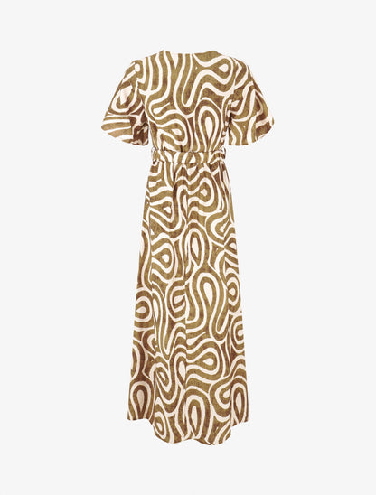 Robe longue col cache-coeur imprimé graphique - Taupe - 2