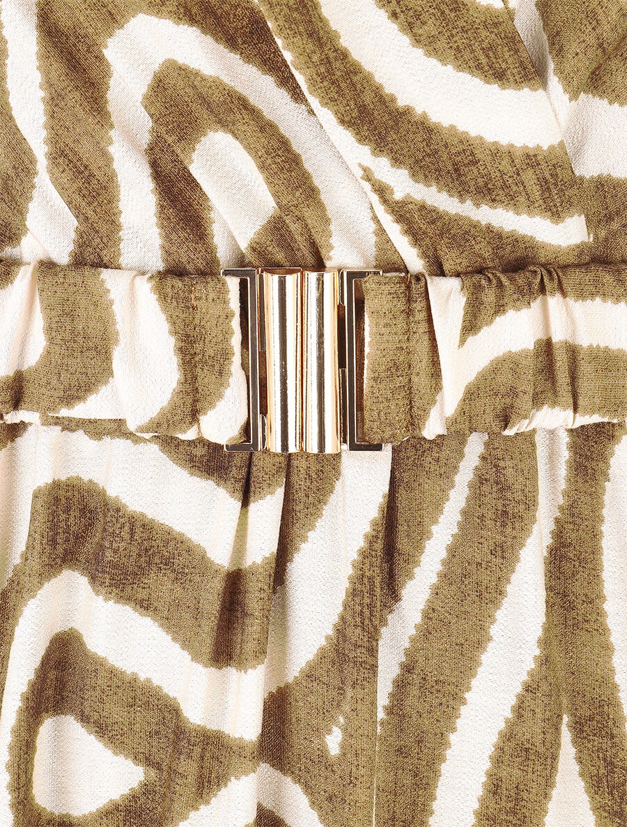 Robe longue col cache-coeur imprimé graphique - Taupe - 3