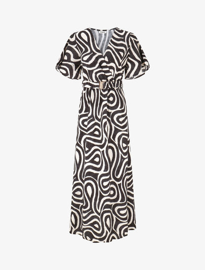 Robe longue col cache-coeur imprimé graphique - Noir - 1