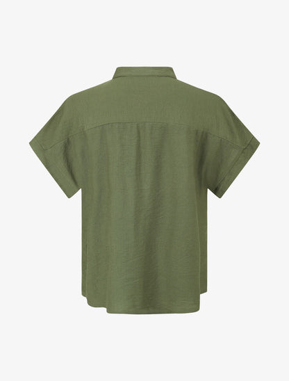 Chemise manches courtes à empiècements en crochet - Kaki - 2