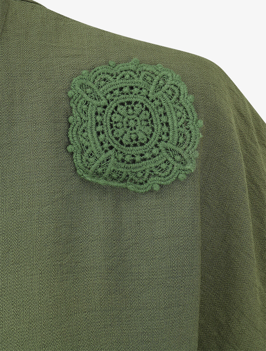 Chemise manches courtes à empiècements en crochet - Kaki - 3