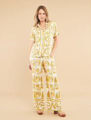 Ensemble chemise et pantalon imprimé fantaisie - Moutarde - 1