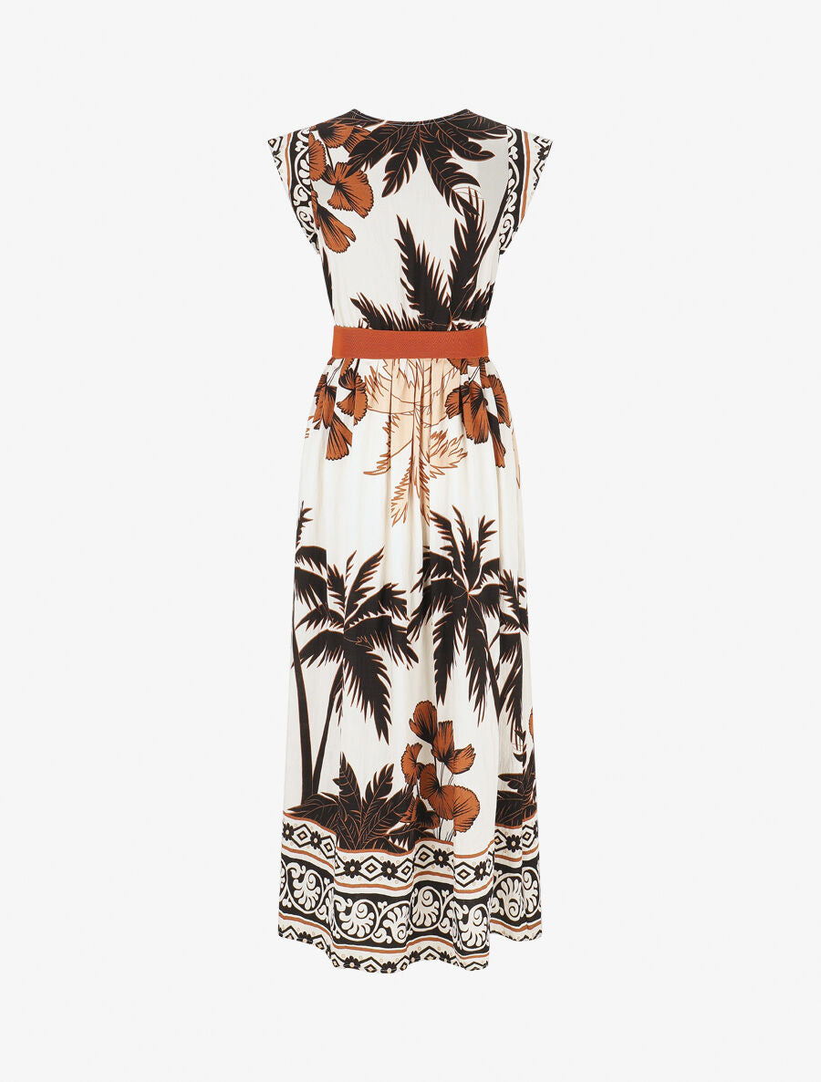 Robe longue à imprimé tropical et mosaïque - Marron - 2