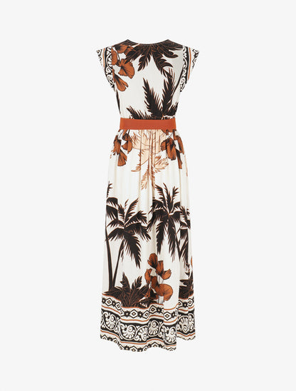 Robe longue à imprimé tropical et mosaïque - Marron - 2