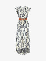 Robe longue à imprimé fantaisie et mosaïque - Marine - 1