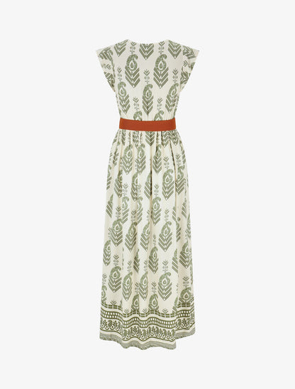 Robe longue à imprimé fantaisie et mosaïque - Kaki - 2