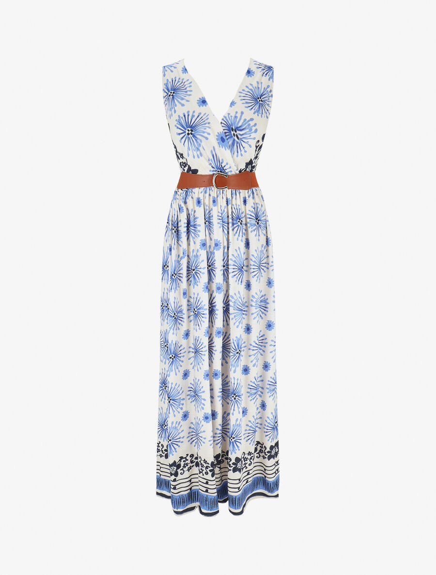 Robe longue sans manches à imprimé fantaisie - Marine - 1