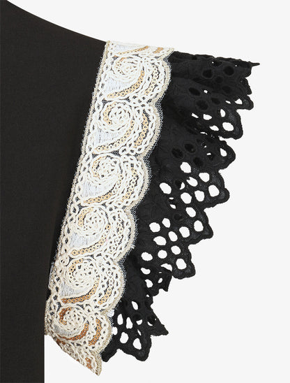 Top en coton à mancherons en dentelle - Noir - 3