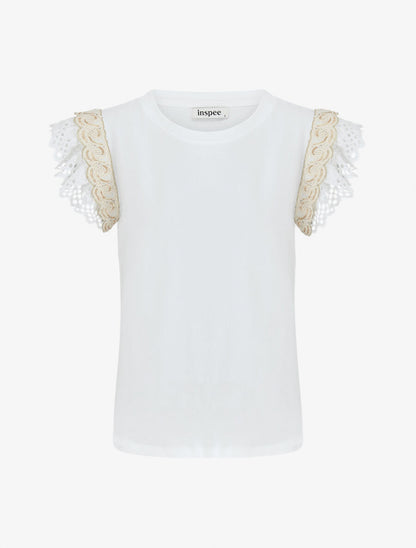 Top en coton à mancherons en dentelle - Blanc - 1