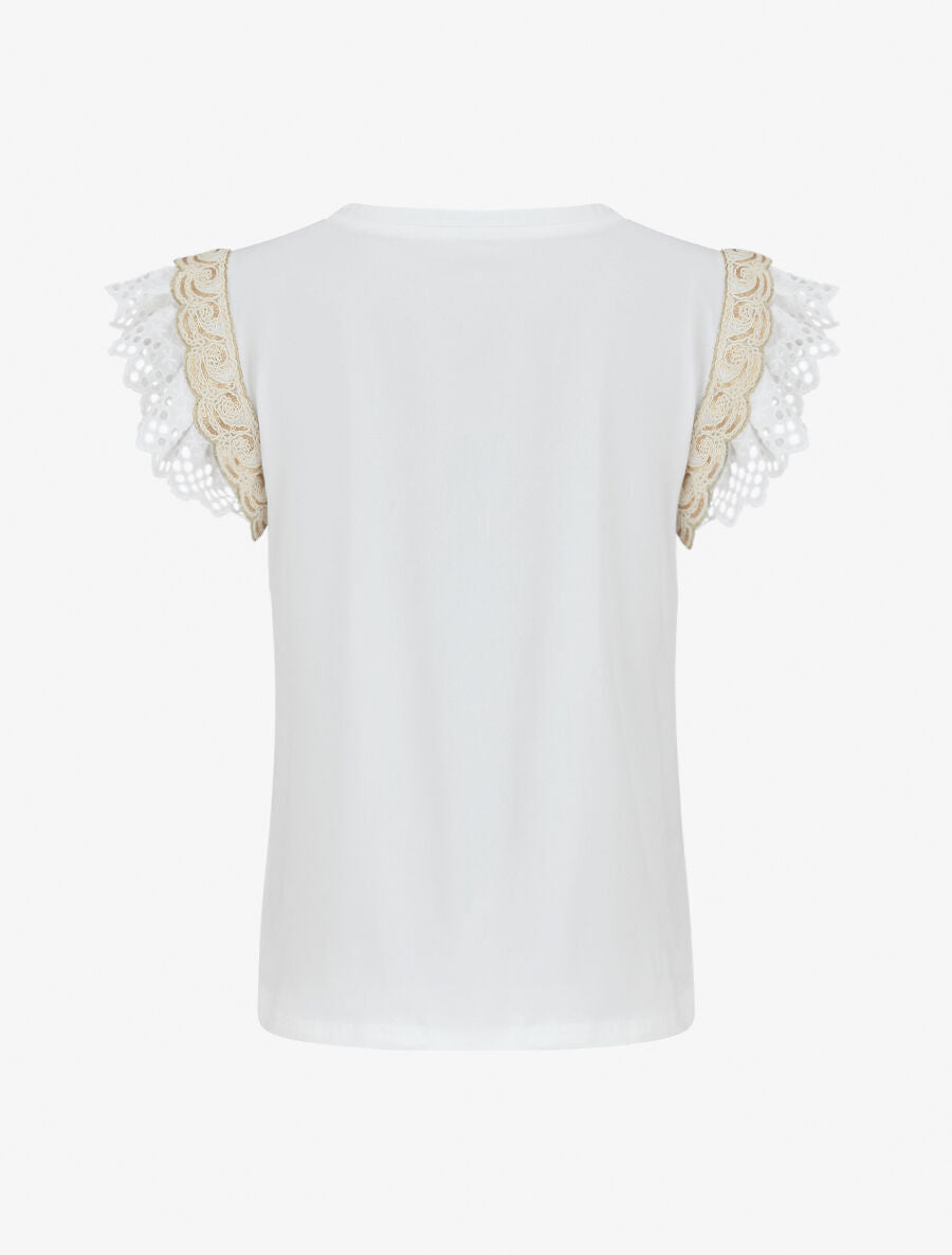 Top en coton à mancherons en dentelle - Blanc - 2
