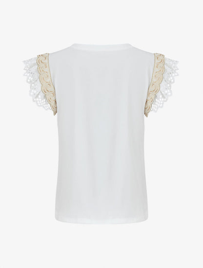 Top en coton à mancherons en dentelle - Blanc - 2