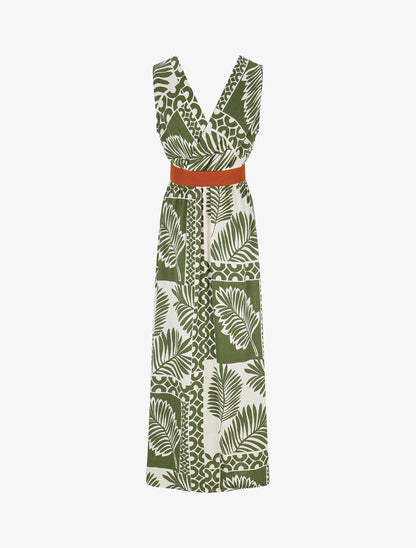 Robe longue sans manches feuilles graphiques - Kaki - 2