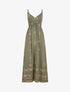 Robe longue à fines bretelles et broderies irisées - Kaki - 1