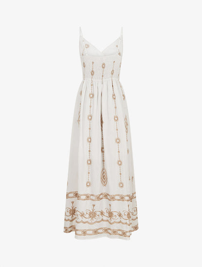 Robe longue à fines bretelles et broderies irisées - Blanc - 2