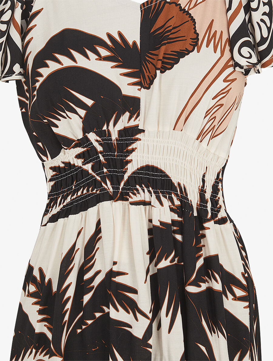 Robe longue imprimé palmier à manches courtes - Noir - 3