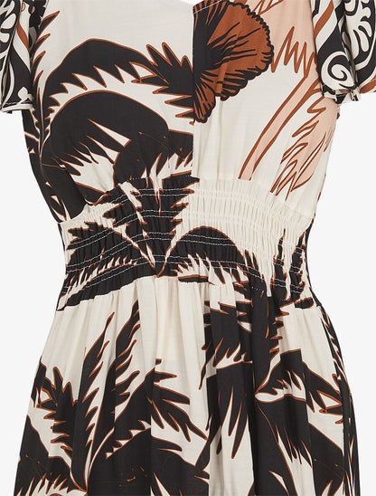 Robe longue imprimé palmier à manches courtes - Noir - 3