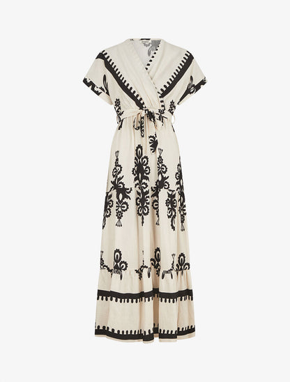 Robe longue manches courtes imprimé fantaisie - Écru - 1