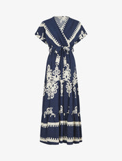 Robe longue manches courtes imprimé fantaisie - Marine - 1