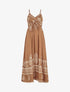 Robe longue à fines bretelles imprimé ethnique - Camel - 4