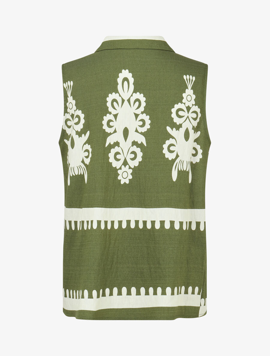 Ensemble top sans manches et pantalon imprimé ikat - Kaki - 3