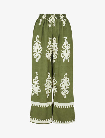Ensemble top sans manches et pantalon imprimé ikat - Kaki - 4