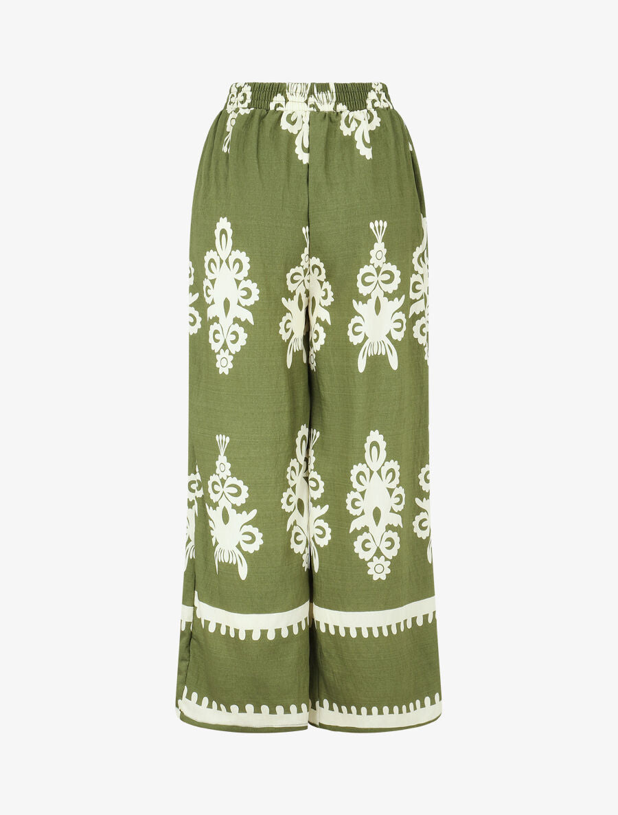 Ensemble top sans manches et pantalon imprimé ikat - Kaki - 5
