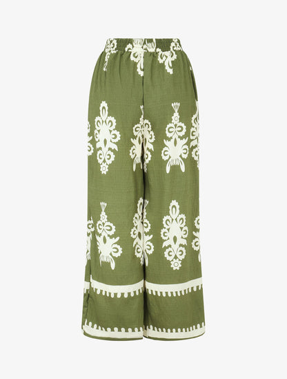 Ensemble top sans manches et pantalon imprimé ikat - Kaki - 5
